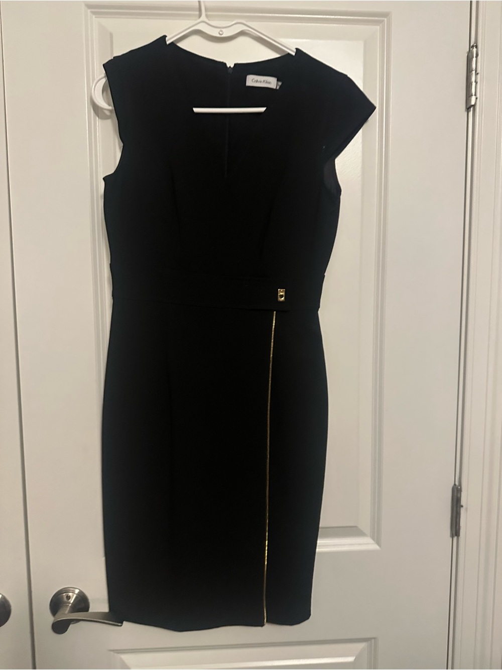 Calvin Klein Black Midi Sheath Dress with Gold Accent
